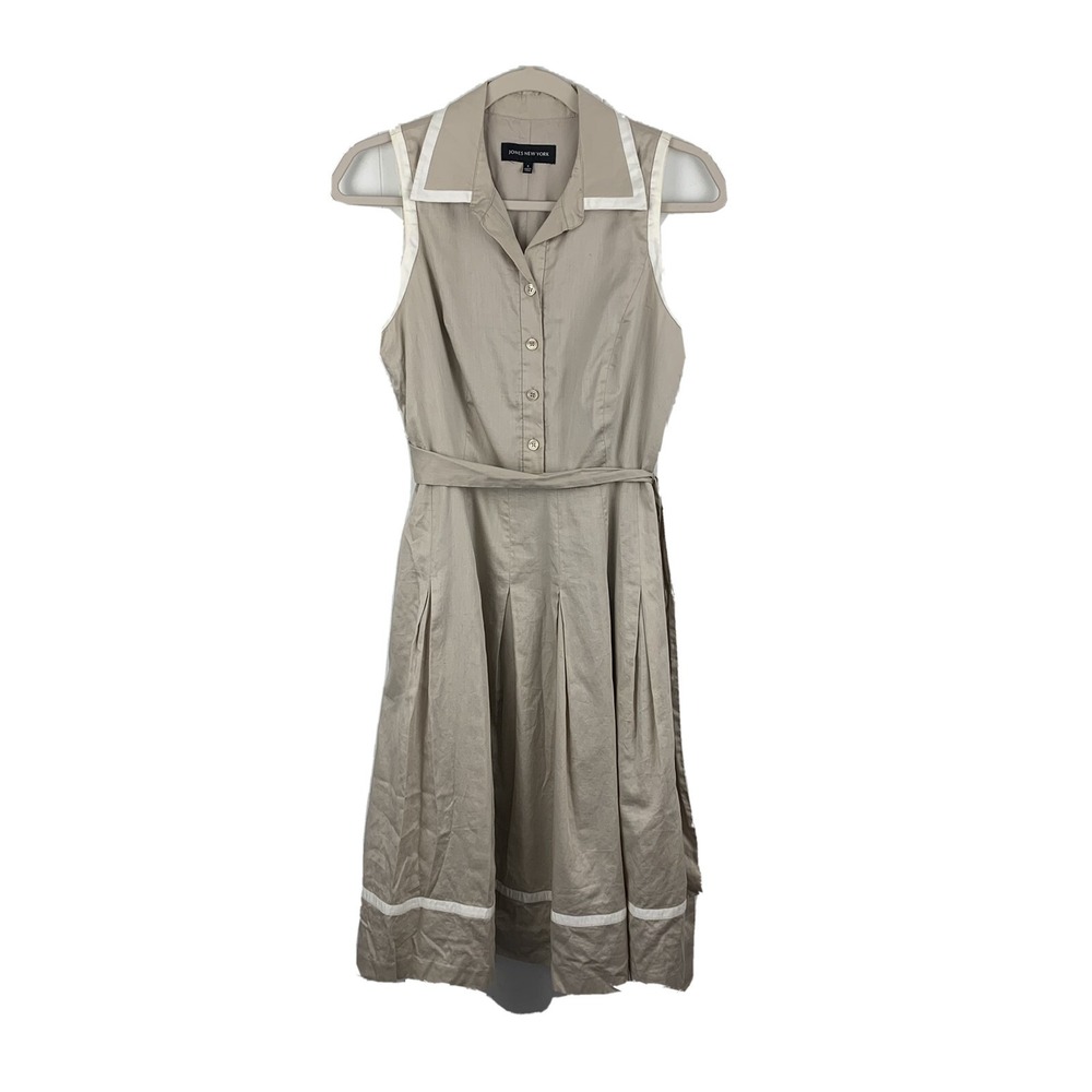 Jones New York Signature Size‎ 4 Beige Button Belted Cotton Shift Dress
